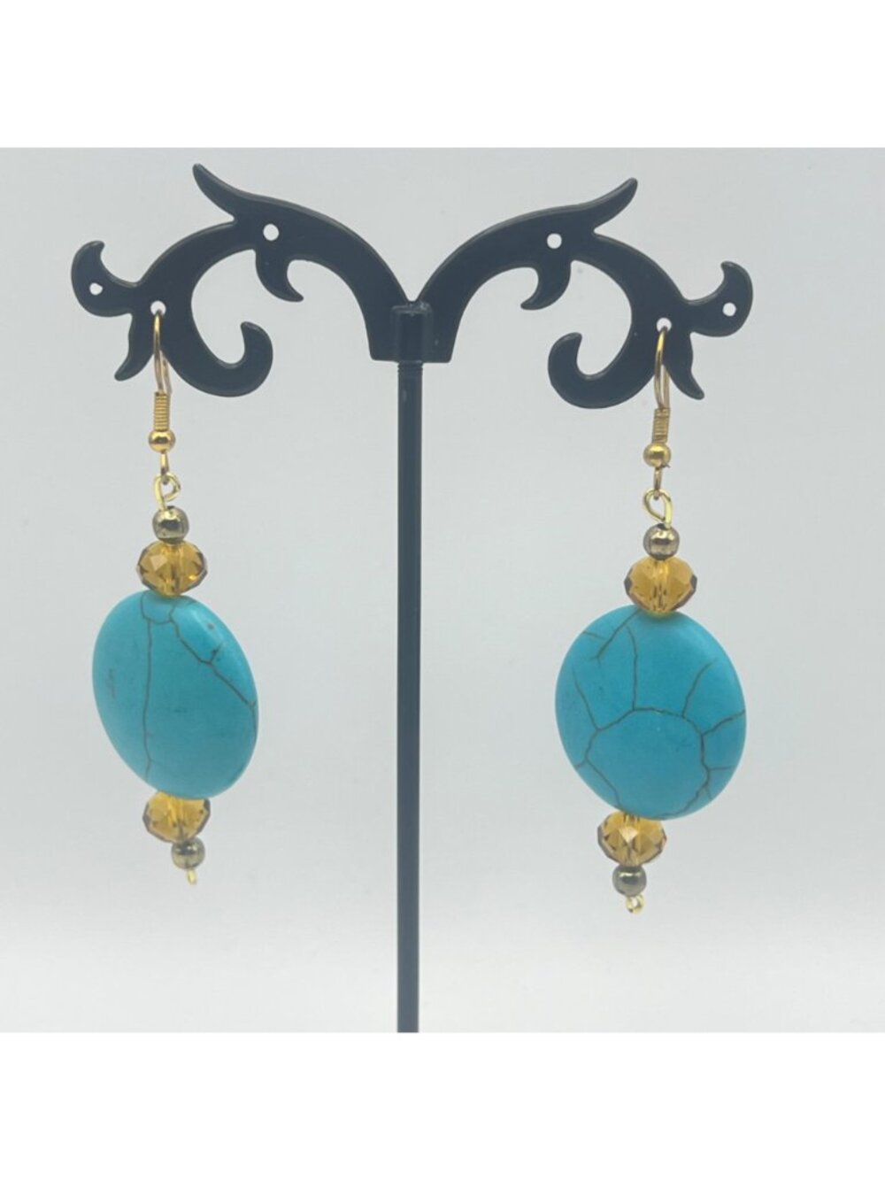 Boho Bracelet Stack Clea Ray Owl Turquoise Howlite Glass Bead Earrings Gold Tone - Picture 7 of 10